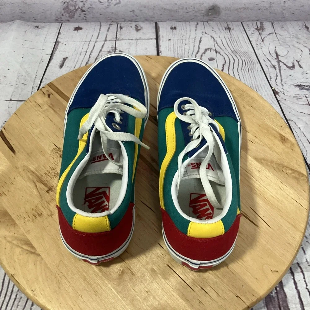 Vans Old Skool Multicolor Skate Shoes Blue Green Yellow Women‎ Size 8.5